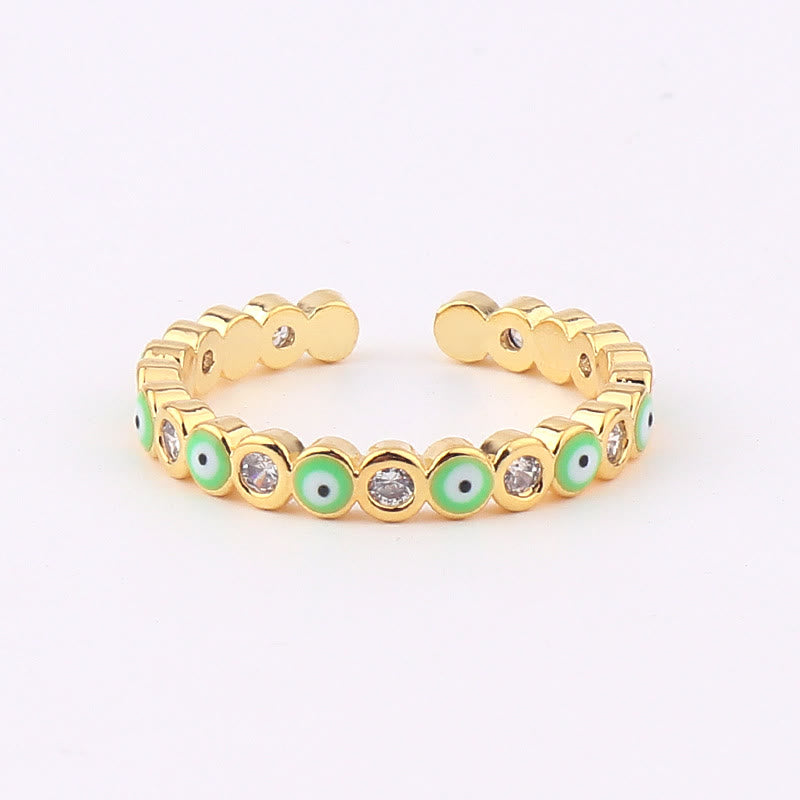 Olivenorma Anello regolabile con zircone bianco e colorato malocchio 