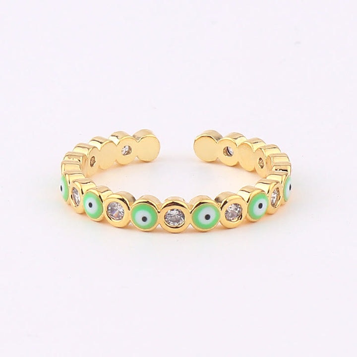 Olivenorma Anello regolabile con zircone bianco e colorato malocchio 