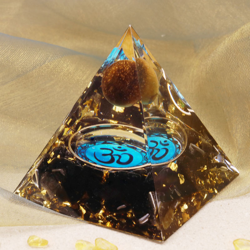 Olivenorma Occhio di Tigre Ossidiana Simbolo OM Piramide Orgonica