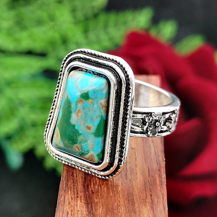 Anello Olivenorma Pietra Imperatore in argento placcato con rosa in rilievo 