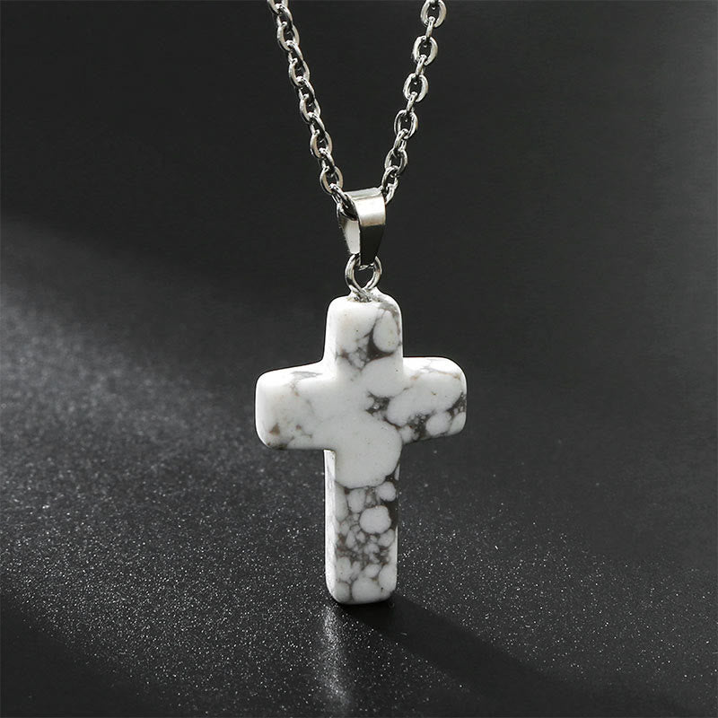 Collana con croce in pietra naturale Olivenorma 