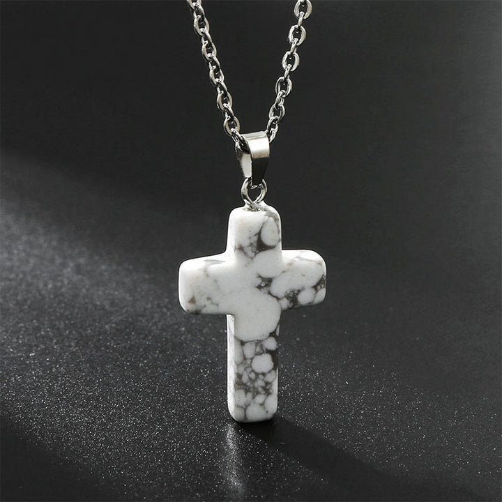 Collana con croce in pietra naturale Olivenorma 