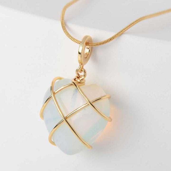 Collana con pietra preziosa a forma di cuore in quarzo rosa Olivenorma 