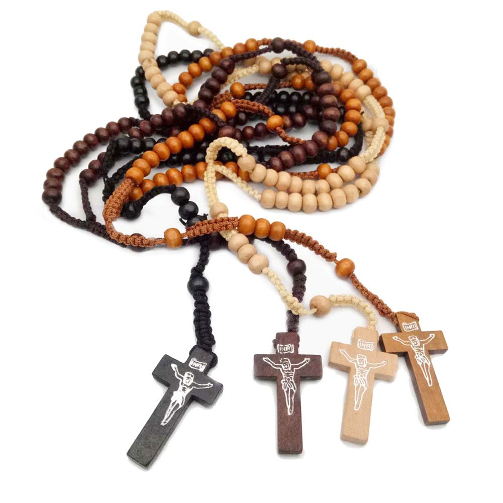Collana rosario con perline di legno Mala a croce Olivenorma 