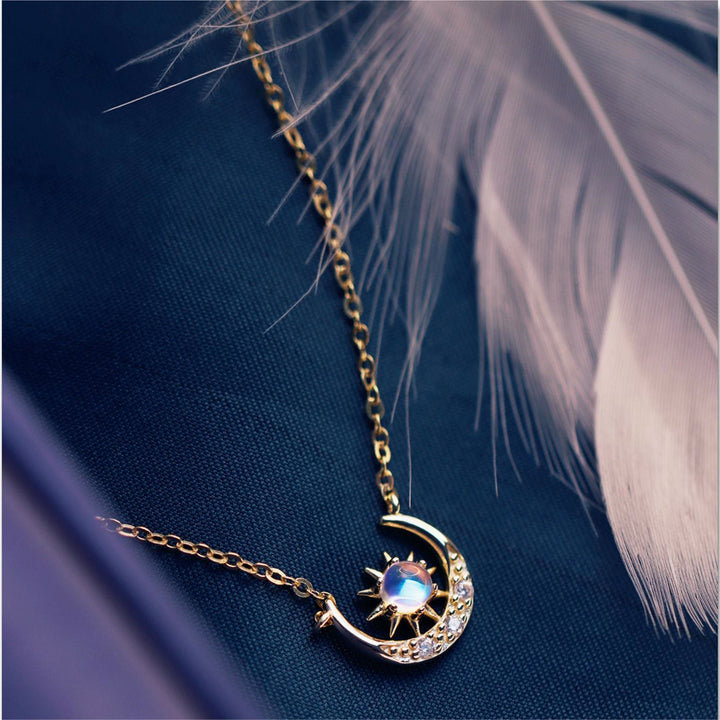 Collana in oro 18k con sole e luna in pietra di luna naturale Olivenorma 