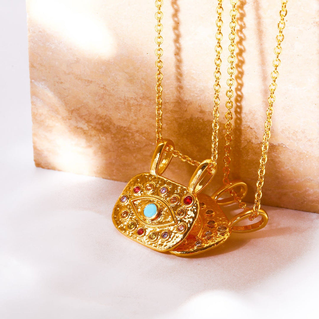 Collana Olivenorma Evil Eye in rame placcato oro con zirconi