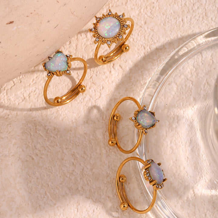 Anello regolabile Olivenorma Natural Opal Sun Heart 