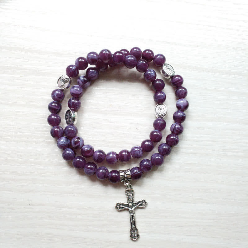 Bracciale Rosario con Ciondolo a Croce in Ametista Olivenorma 