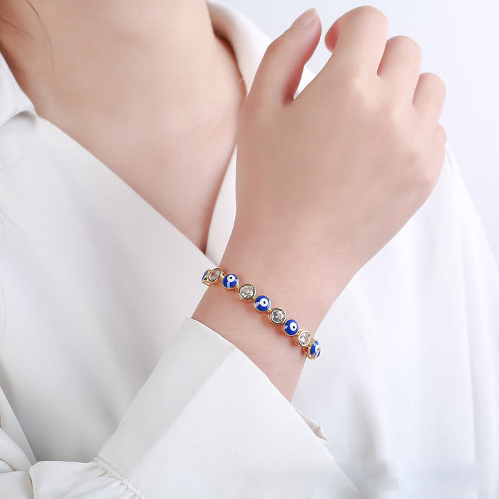 Braccialetto regolabile con zircone bianco e malocchio Olivenorma 