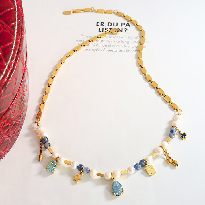 Collana con ciondolo a forma di stella con perle di acquamarina Olivenorma