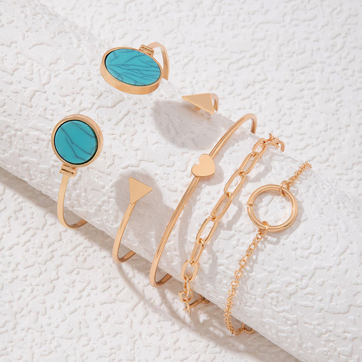Olivenorma Set di cinque bracciali aperti in lega di pietra naturale 