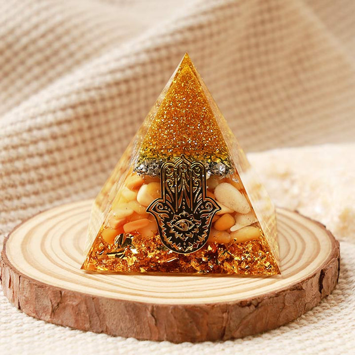 Olivenorma Giada Gialla Hamsa Piramide di Orgone di Protezione 