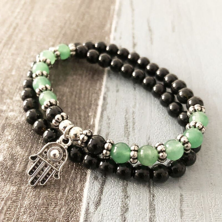 Olivenorma 6mm Doppio Giro Uomo Donna Hamsa Bracciale Set