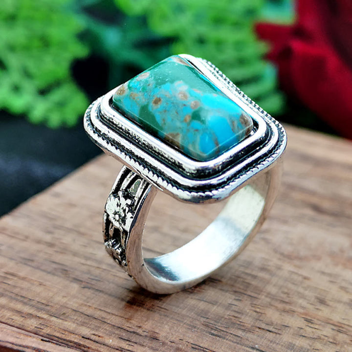 Anello Olivenorma Pietra Imperatore in argento placcato con rosa in rilievo 