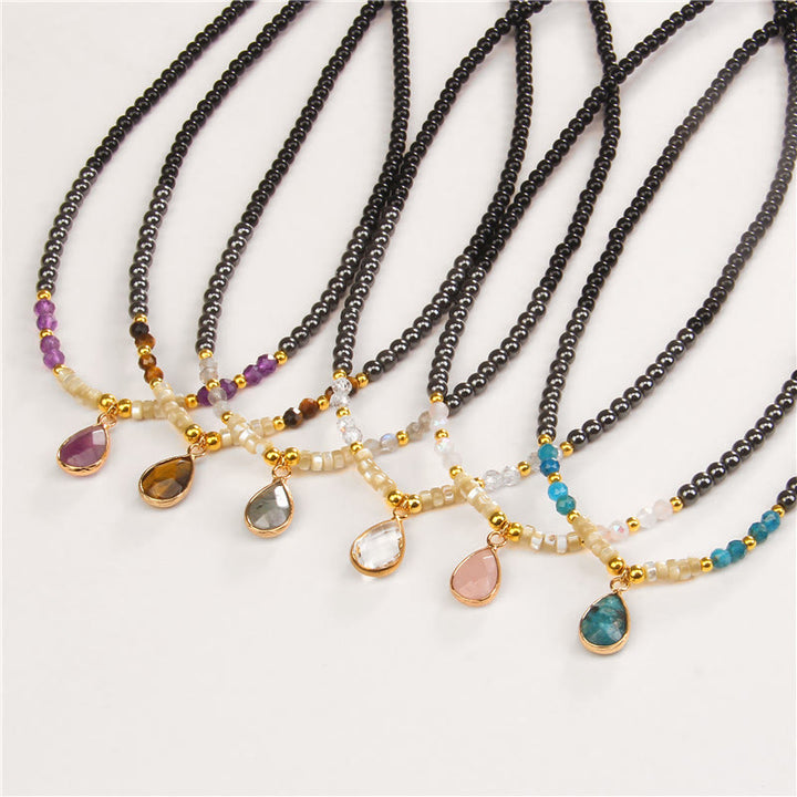 Collana con ciondolo in pietra preziosa in vetro sfaccettato con ossidiana naturale Olivenorma