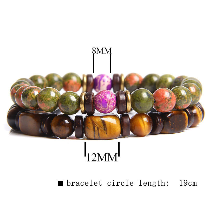 Olivenorma Set di bracciali in pietra occhio di tigre turchese africano