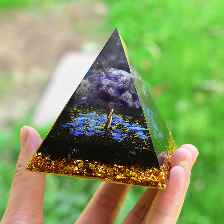 Olivenorma Ametista Ossidiana Lapislazzuli Albero della vita Piramide di orgone 