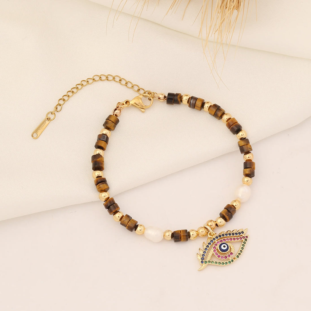 Bracciale in rame con perle d'acqua dolce in pietra naturale Olivenorma 