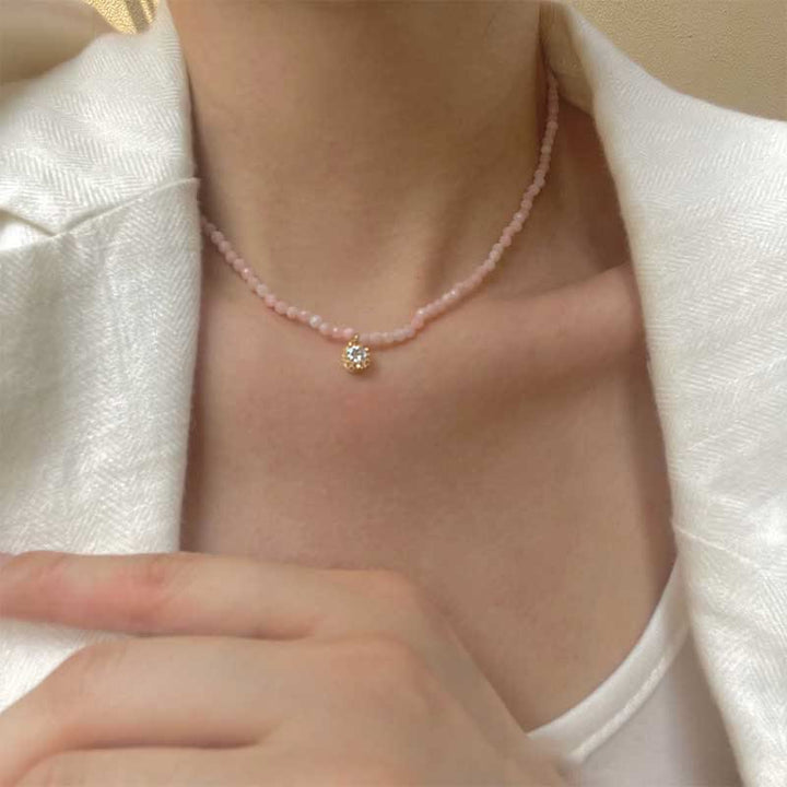 Collana con ciondolo in metallo con cristallo naturale Olivenorma