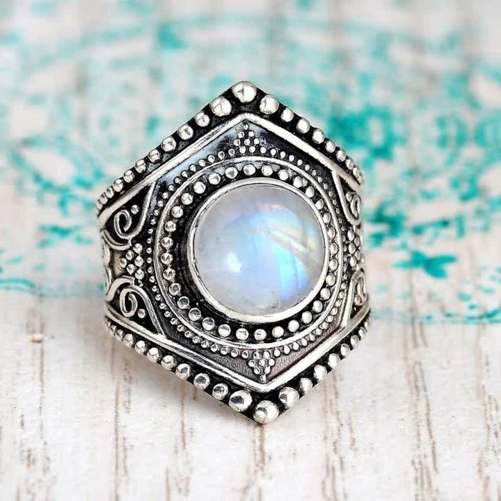 Anello in argento con pietra di luna retrò Bohemia