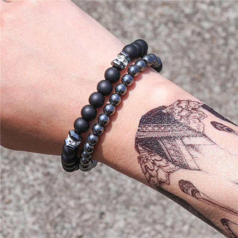 Olivenorma Gioielli da uomo Perline Punk Set da 2 pezzi Braccialetto alla moda 