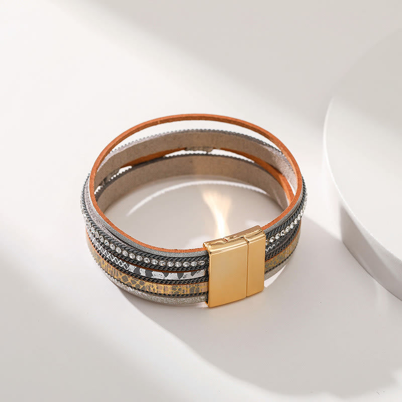 Bracciale Olivenorma Zircon Evil Eye in finta pelle leopardata