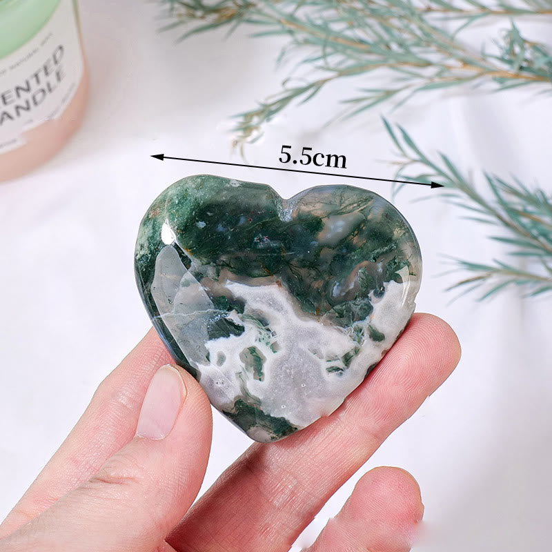 Olivenorma Moss Agate Pietra da gioco lucidata Cuore di cristallo