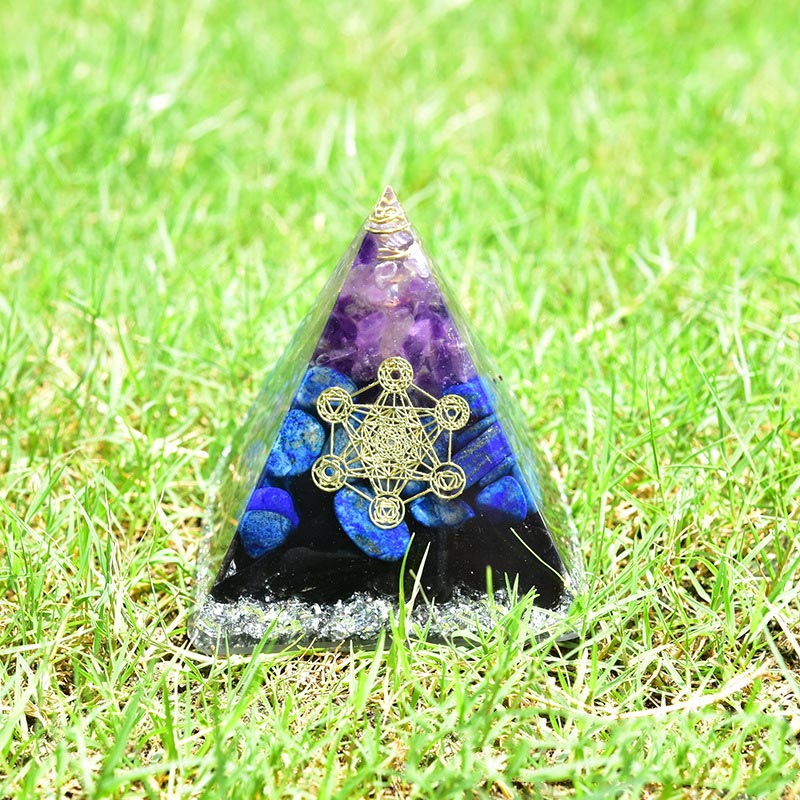 Olivenorma Ametista Lapislazzuli Tormalina nera Cubo di Metatron Simbolo Piramide di Orgone 