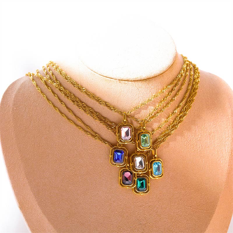 Collana Olivenorma Water Wave Chain Square Zircone Titanio Acciaio