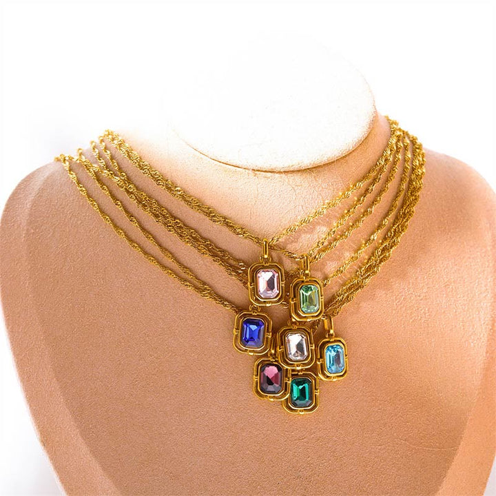 Collana Olivenorma Water Wave Chain Square Zircone Titanio Acciaio