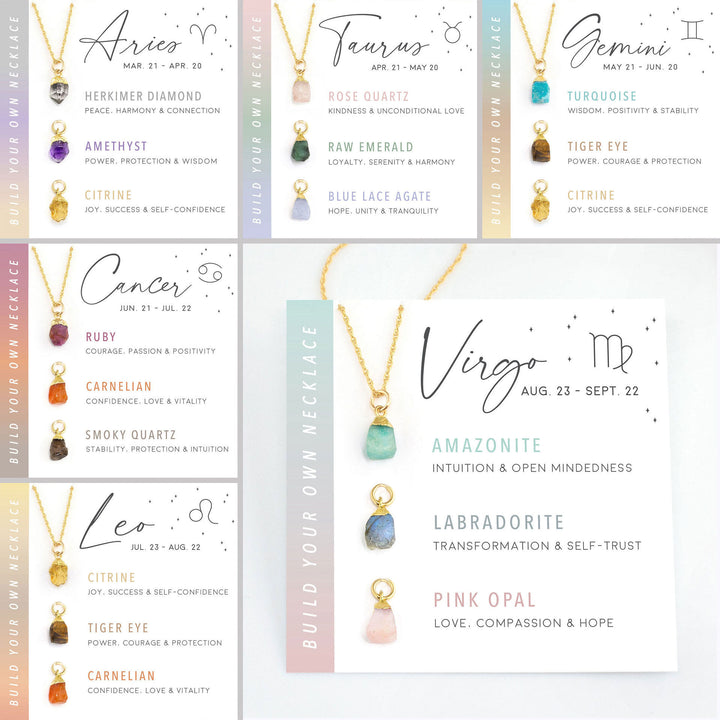 Collana con pendenti in cristallo grezzo dello zodiaco Olivenorma 