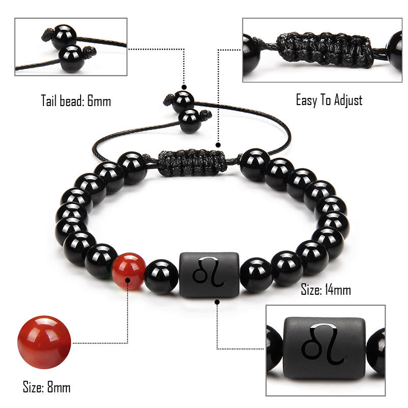 Olivenorma Bracciale intrecciato da uomo con zodiaco in onice nero naturale