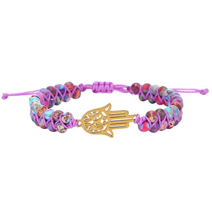 Braccialetto Hamsa in pietra viola dell'imperatore della consapevolezza spirituale