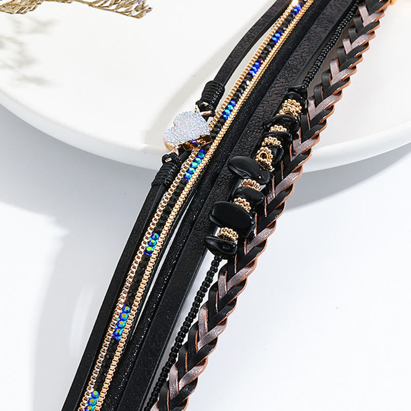 Bracciale in pelle con ciondolo a forma di cuore con perline di cristallo naturale Olivenorma