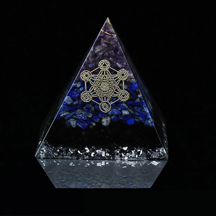 Olivenorma Ametista Lapislazzuli Tormalina nera Cubo di Metatron Simbolo Piramide di Orgone 