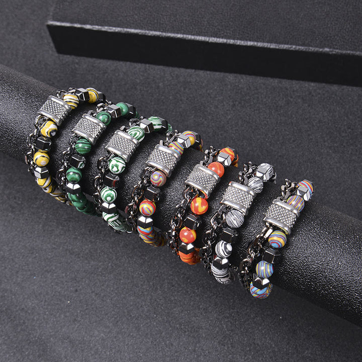 Olivenorma Bracciale a catena in titanio con pietra malachite da 8 mm 