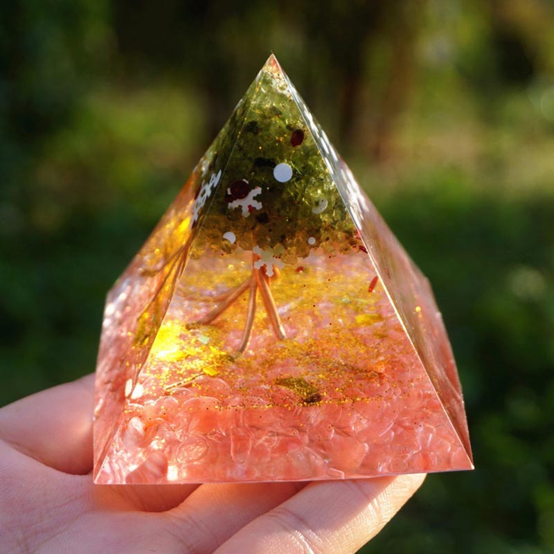 Olivenorma Natale Cristallo Rosa Peridoto Albero della Vita Piramide Orgonica