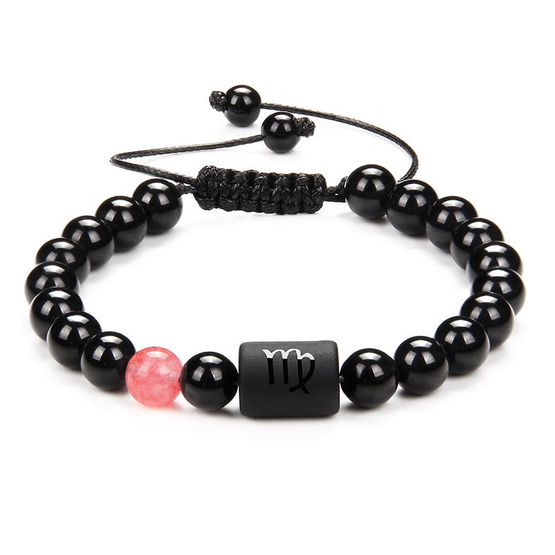 Olivenorma Bracciale intrecciato da uomo con zodiaco in onice nero naturale