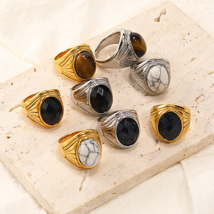 Anello in acciaio inossidabile con pietra preziosa naturale Olivenorma