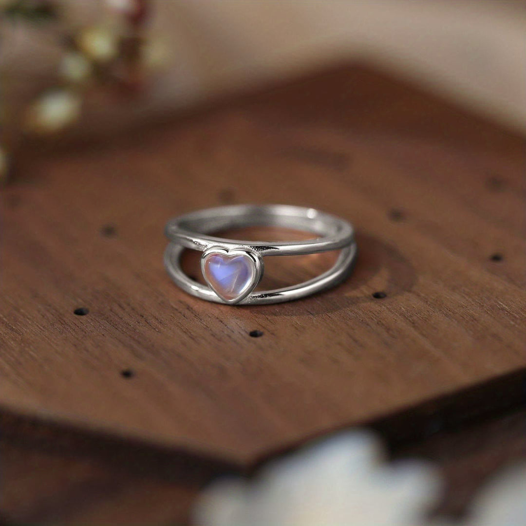 Anello in argento 925 a forma di cuore con pietra di luna naturale Olivenorma 