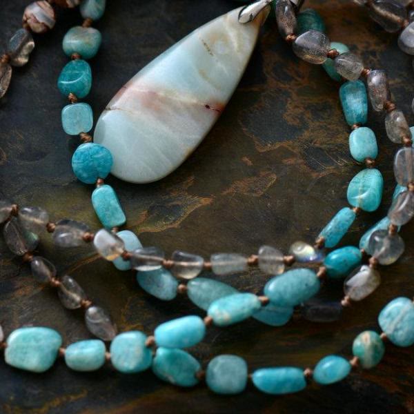 Ciondolo Mala in pietra di cristallo di agata labradorite amazzonite Olivenorma