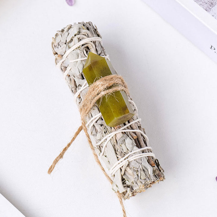 Decorazione in pietra preziosa per aromaterapia con prisma esagonale in cristallo di salvia bianca Olivenorma 