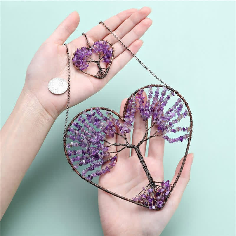 Olivenorma Cuore Forma Chakra Albero della Vita Cristallo Dream Catcher