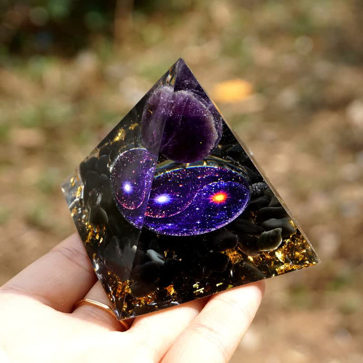 Piramide di orgone in ossidiana Yin e Yang Olivenorma 