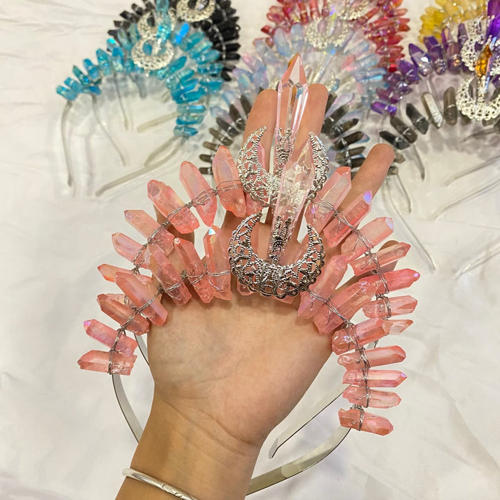 Olivenorma Fascia per capelli con decorazione lunare Corona di cristallo naturale
