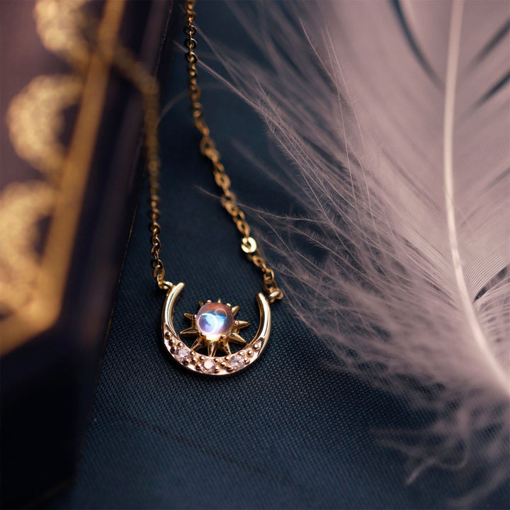 Collana in oro 18k con sole e luna in pietra di luna naturale Olivenorma 