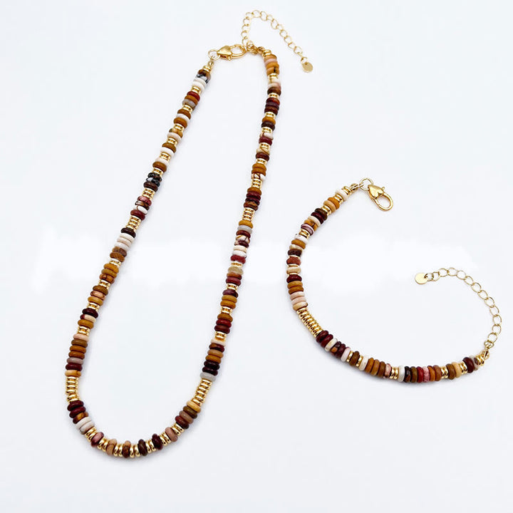 Collana con clavicola in agata naturale con perline Sunset Frisbee Olivenorma