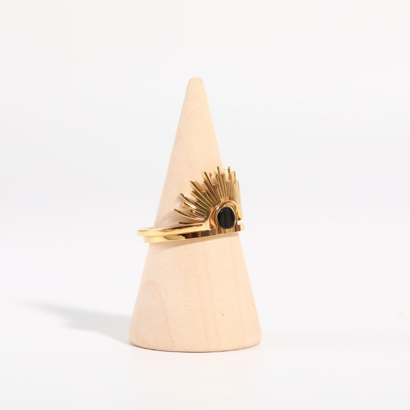 Anello in acciaio inossidabile placcato oro 18k con girasole in onice nero Olivenorma
