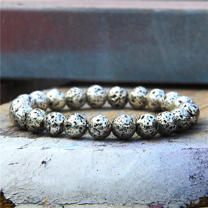 Bracciale da uomo con perline in pietra lavica placcata Olivenorma da 8 mm