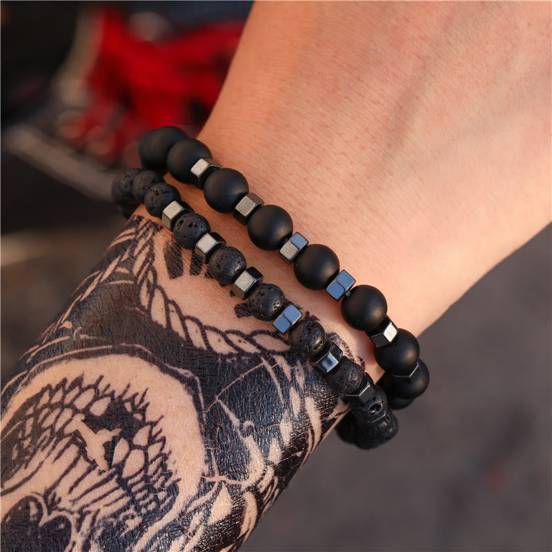 Bracciale da uomo con set elasticizzato in pietra lavica Olivenorma